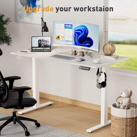 VVENACE 55 x 24 Inch Electric Standing Desk Adjustable Height, Sit Stand Desk, Stand up Desk for Home Office, Computer Workstation (Spliced Desktop,White) VVENACE