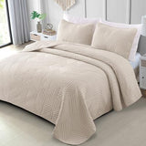 Exclusivo Mezcla Ultrasonic Full Queen Quilt Bedding Set, Lightweight Brich Beige Bedspreads Soft Modern Geometric Coverlet Set for All Seasons (1 Quilt and 2 Pillow Shams) Exclusivo Mezcla