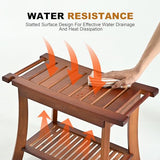 Jekruiet Teak Shower Chair Stool, 24 Inch Shower Bench Seat, Wooden Bathroom Bench with Storage Shelf for Adults, Elderly, Disabled Indoor & Outdoor Use Jekruiet