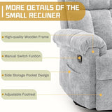 Korser Recliner Chair, Swivel Rocker Recliner Chair for Adults, Small Recliners for Small Spaces, Manual Recliner Chair with Side Pockets, Nursery Rocking Chair for Living Room, Chenille, Silver Grey