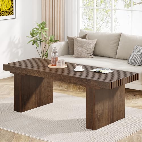 Tribesigns Rectangle Coffee Table: 47.24-Inch Wood Modern Coffee Table Cocktail Table for Living Room, Farmhouse Coffee Table Center Table Tea Table with Slat Tabletop, Rustic Brown Tribesigns