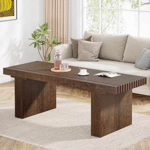 Tribesigns Rectangle Coffee Table: 47.24-Inch Wood Modern Coffee Table Cocktail Table for Living Room, Farmhouse Coffee Table Center Table Tea Table with Slat Tabletop, Rustic Brown - WoodArtSupply