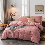 Janlive Washed Cotton Duvet Cover Twin Ultra Soft 100% Cotton Solid Color Rose Duvet Cover Set with Zipper Closure -2 Pieces Pink Bean Paste Twin Janlive