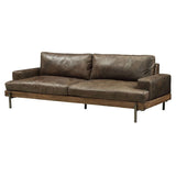 Acme Silchester Leather Sofa in Oak and Distress Chocolate Acme