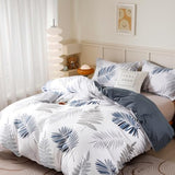 OAITE Duvet Cover Set,100% Cotton Comforter Cover with Leaf Pattern Duvet Cover Set,Soft Bedding Set Includes with 3 Piece (2 Pillow Shams,1 Duvet Cover) OAITE