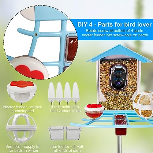 Kadymay Smart Bird Feeder with Camera Solar Powered, 1080P HD Live Video &Playback on Phone, AI Identify +10,000 Bird Species, 2.4G WiFi Bird Feeder Kadymay
