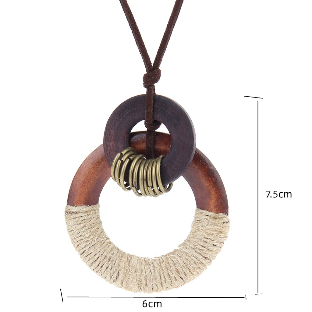 GelConnie Womens Pendant Necklace Wood Handmade Jewelry Leather Necklace Long Rope Sweater Necklace for Woman GelConnie