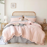 JANZAA Soft Fluffy Comforter Set 3PCS (1 Ruffled Blush Comforter Set and 2 Pillowcases) Vintage Shabby Chic Bedding, All Season, Blush Pink, Queen JANZAA