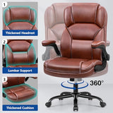 PU Leather Executive Office Chair, Ergonomic Mid-Back Computer & Gaming Chair with Adjustable Height, Rolling Swivel & Flip-Up Armrests, Comfy Padded Seat for Home Office-Brown FelixKing