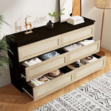 Luoxiao Modern Black Rattan 6 Drawer Dresser for Bedroom and Storage Luoxiao