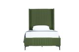 Manhattan Comfort Promenade Mid-Century Modern Velvet Upholstered Twin-Size Bed Frame - Luxurious Foam Padding, No Box Spring Needed, Stylish Vertical Stitched Headboard, Moss Green Manhattan Comfort