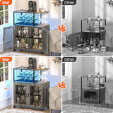 Girapow Small Bar Cart with Wheels, Liquor Cabinet with LED Light, Wine Bar Cabinet with Power Outlets, Home Mini Bar with Wine Rack, Glasses Storage for Kitchen, Dining Room, Living Room, Grey Girapow