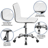Flash Furniture Alan Low-Back Ribbed Upholstered Vinyl Swivel Desk Chair with Padded Seat, Modern Adjustable Height Padded Office Chair, White Flash Furniture