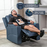 COMHOMA Power Recliner Chair PU Leather Electric Massage Recliner Sofa for Living Room Home Theater Seating with Cup Holders and LED Lighting(Blue) COMHOMA