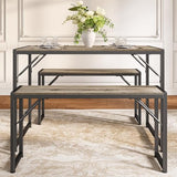 Bealife Dining Table Set for 4 with Metal Frame and MDF Board, Space Saving Kitchen Table with 2 Benches, Kitchen Table Set for Apartment, Dining Room, Breakfast Nook, Grey Bealife
