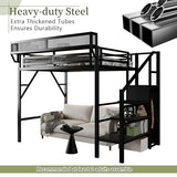 Mirightone Twin XL Size Loft Bed with Stairs and Storage, Metal Loft Bed Frame with A Shelf and Large Under-Bed Space, Heavy-Duty Loft Beds for Kids Boys Girls Teens, Black Mirightone