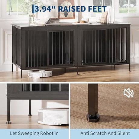 Garvee XL Dog Crate Furniture for 2 Dogs, Heavy Duty Double Dog Crates for Medium/Large Dogs, Dog Kennel Furniture Indoor As TV Stand, Extra Large 78.74" w, Rustic Black Garvee