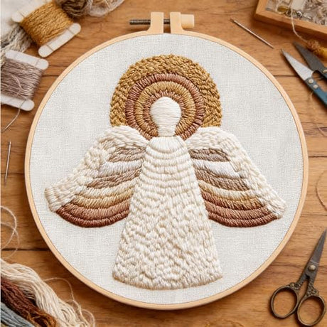 Myfelicity Embroidery kit,Adults Set,Nativity Scene Embroidery Hoop Art Set, Religious Christmas Theme, 3-Piece Collection with Angels and Manger Scene in White Embroidery Cloth Myfelicity