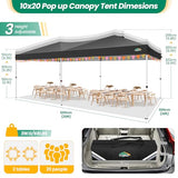 COBIZI Canopy 10x20 Pop Up Canopy Tent with 6 Sidewalls, One Push Party Tents for Parties Outdoor Wedding Waterproof Gazebo Commercial Event Tent with Sandbags, Black COBIZI