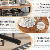 VECELO 3-Piece Dining Table Set for Kitchen Breakfast Nook, Wood Grain Oval Tabletop and Metal Frame with Built-in Wine Rack, for Small Spaces, Antique Brown & Black VECELO