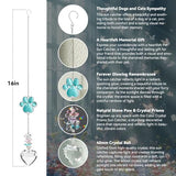 Pet Memorial Suncatcher - Dog Memorial Gifts, Pet Loss Sympathy, Thoughtful Dogs and Cats Bereavement Remembrance Gifts, Natural Cat's Eye Paw Crystal Suncatcher(Peacock Blue)