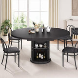 Jocoevol 47″–63″ Extendable Round Dining Table for 4–8 with Dust-Proof 2-Tier Storage Shelf Space Saving Expandable Wood Oval Circle Dinner Furniture with Pedestal Base (Black) Jocoevol