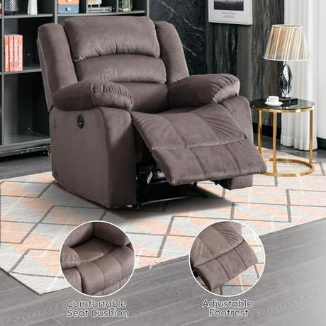 EBELLO Classic Power Recliner Chair, Oversized Electric Reclining Chair with Overstuffed Cushion and Back, Soft Fabric Adults Single Recliner Sofa for Living Room, Brown EBELLO