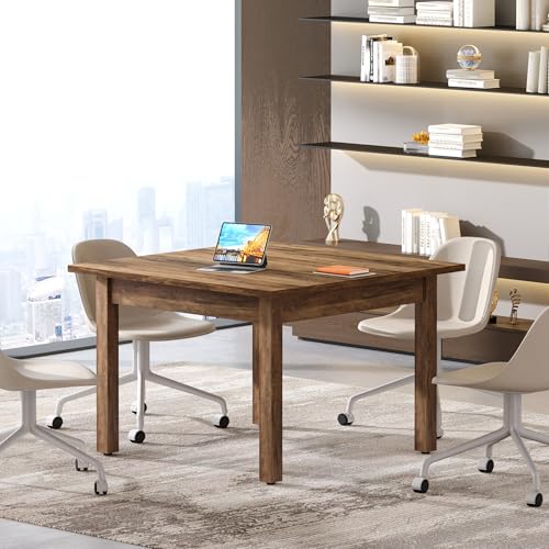 Tribesigns 39.4-Inch Square Conference Table for 4 People, Small Wooden Meeting Room Table with Solid Wood Legs and Thicken Tabletop for Conference Room Seminar Room Boardroom (Greyish-Brown) Tribesigns