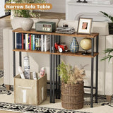 Asgolion Narrow Console Table, 15.7" Small Entryway Table, 2-Tier Sofa Table with Storage, Skinny Console Tables for Entryway, Hallway, Bedroom, Living Room, Foyer, Rustic Brown Asgolion