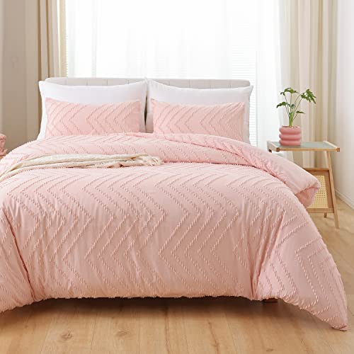 YIRDDEO Pink Full Comforter Set 3Pcs, Boho Blush Full Size Bedding Set, Vertical Tufted Bed Set, Lightweight Neutral Bedroom Set (1 Comforter 2 Pillowcase) YIRDDEO