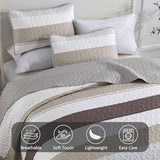 Dinjoy Boho Quilt Set Full Size,3 Pieces Grey Striped Bedspreads,Soft Microfiber Quilted Quilts Bedding Set with 2 Pillow Shams Lightweight Coverlet 78"x90" for Summer Fall Bed Dinjoy