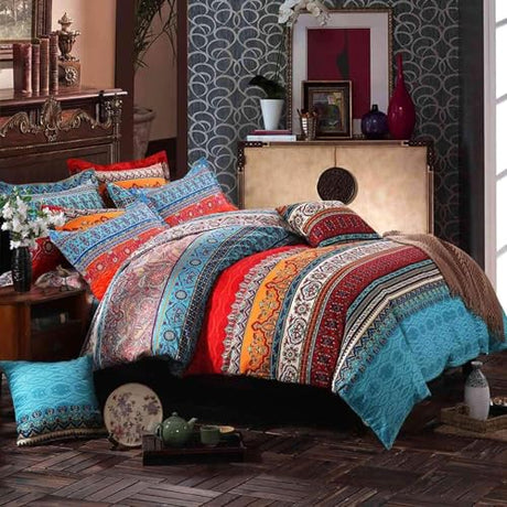 TISPLR Bohemian Full Comforter Set Soft Chic 3 Pieces Bedding Full Comforter Set Lightweight Exotic Red Teal Boho Mandala Colorful Vintage Comforter Bed Set for All Seasons TISPLR