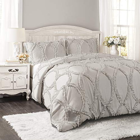 Lush Decor Avon Comforter Set, 3 Piece Set, King, Light Gray - Gray Comforters King Size Comforter - Ruffled Bedding Set - Vintage Coquette Decor Lush Decor