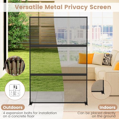 Giantex Metal Privacy Screen 72''H x 48''W, Powder-Coated Decorative Outdoor Fence Panel, Wall Divider for Room Separation, Freestanding Patio Divider with H-Shaped Base for Yard (Mesh Pattern) Giantex