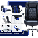 400lbs Executive Office Chair with Flip-Up Armrests, Big and Tall Computer Chair for Heavy People, Heavy Duty Ergonomic Comfy Chair, Breathable PU Leather (Black) HESL