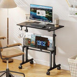 Height Adjustable Standing Desk With Storage, Small Stand Up Desk With wheels, Portable Rolling Desk for Home Office, Mobile Sit Stand Desk for Small Spaces, For Walking Pad Treadmill, Black Huxitocan