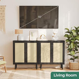 Huuger Buffet Cabinet with Storage, Storage Cabinet with Synthetic Rattan Decor Doors, Accent Cabinet with Solid Wood Feet, Sideboard Cabinet for Hallway, Entry, Living Room, Black Huuger