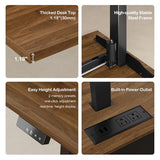 ModernMate 71" Standing Executive Desk with Privacy Panel, Large One-Piece Electric Height Adjustable Stand Up Desk with Charging Station, File Cabinet Storage, Home and Office, Black Walnut ModernMate