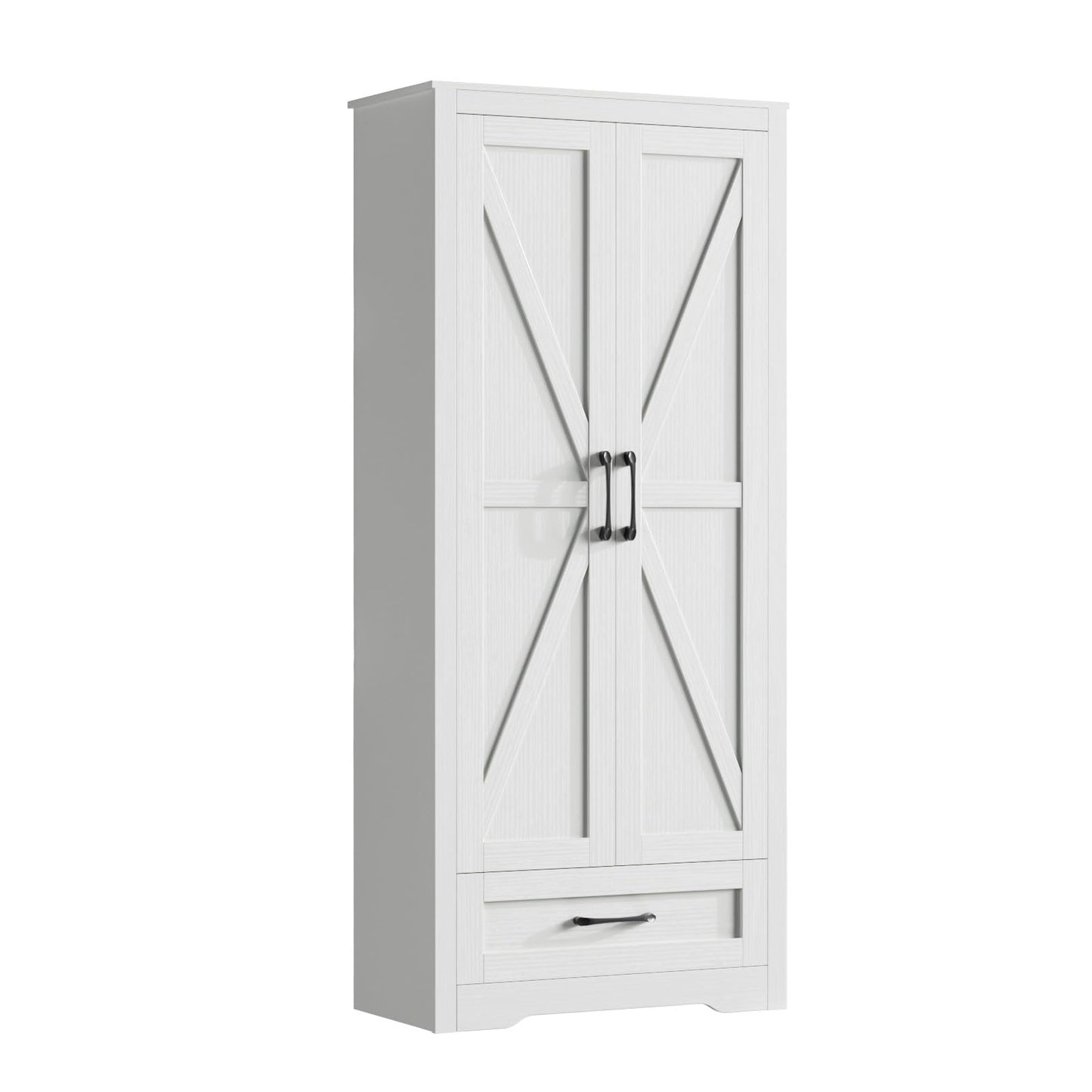 RESOM Tall Farmhouse Storage Cabinet with Barn Door and Drawer, 72" Tall Kitchen Pantry with Adjustable Shelves, White Storage Cabinet for Kitchen, Dining Room, Bathroom, Living Room, Set of  - WoodArtSupply