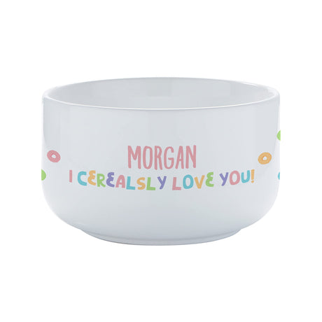 Personalization Universe I Cerealsly Love You 14oz Kids Cereal Bowl - Customizable, Dishwasher and Microwave Safe, Chip-Resistant Stoneware Bowl Perfect for Cereal, Soup, Snacks and More Personalization Universe