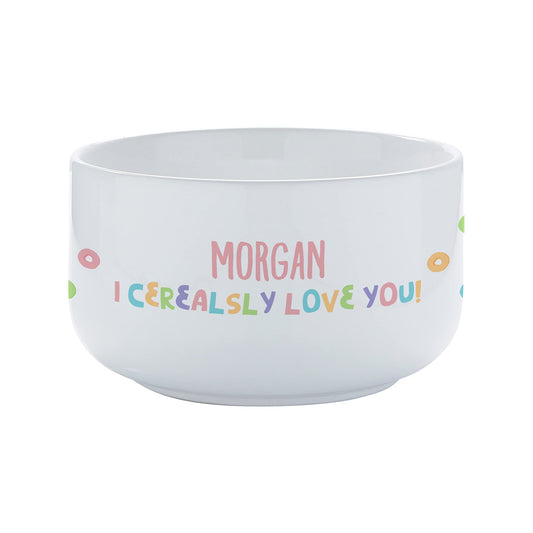 Personalization Universe I Cerealsly Love You 14oz Kids Cereal Bowl - Customizable, Dishwasher and Microwave Safe, Chip-Resistant Stoneware Bowl Perfect for Cereal, Soup, Snacks and More