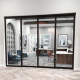 The Sliding Door Company 4 Panel Sliding Glass Interior Room Divider, Clear Tempered Glass (Black, 120" W x 96" H) The Sliding Door Company