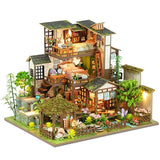 ISSEVE DIY Miniature House Kit, Tiny House Dollhouse Kit for Adults, Mini House Building Kits, Miniature Kit Adult Craft Diorama Kit Home Bookshelf Decoration, Birthday Gifts (Bamboo Spring Courtyard)
