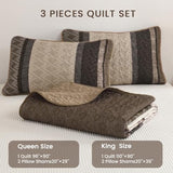 Dinjoy Queen Quilt Set Taupe, Striped Bedspread Queen Size Brown Bedding Sets 3 Pieces Micofiber Lightweight Quilts with 2 Pillow Shams Coverlet Bed Sets for Women Men 96''x90'' Dinjoy