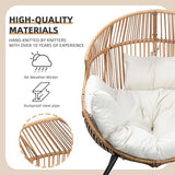 JAMFLY Egg Chair Wicker Outdoor Chairs, Oversized Patio Chair Oversized Lounger Chair with Cushion for Indoor Living Room, Bedroom, Outside Patio Backyard Balcony, Creamy White