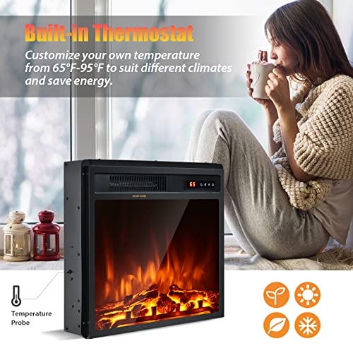 Tangkula 18 Inch Recessed Electric Fireplace Insert, 1500W Freestanding Fireplace Stove Heater W/Adjustable Flame Effect & Temperature, Built-in Thermostat, Timing Function, Remote Control Tangkula