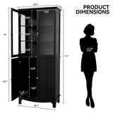 ARTPOWER 72" Freestanding Kitchen Pantry Storage Sideboard, Classical Tall Cabinet with Glass Door and Adjustable Shelves for Kitchen, Livingroom and ARTPOWER