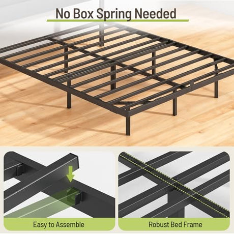 STHYTON Floating Bed Frame Queen, Platform Bed with LED Lights & Charging Station, Ergonomic Storage Headboard, Heavy Duty Metal Slats, No Box Spring Needed, Easy Assembly, Dark Gray STHYTON