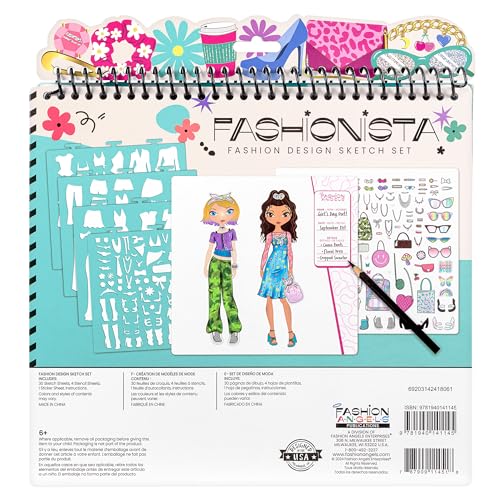Fashion Angels Fashion Design Sketch Portfolio - Sketch Book for Beginners, Sketch Pad with Stencils and Stickers for Kids 6 and Up, Brown(Covers May Vary) Fashion Angels