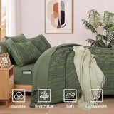 WRENSONGE Queen Comforter Set with Sheets - 7 Pieces Olive Green Tufted Bed in a Bag Queen Shabby Chic Bedding Sets with 1 Comforter, 2 Sheets, 2 Pillowcases & 2 Shams WRENSONGE